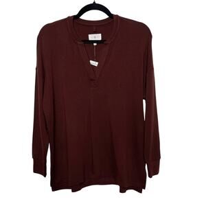New Lou & Grey XS Signature Soft Split V Neck Long Sleeve Pullover Burgundy Red